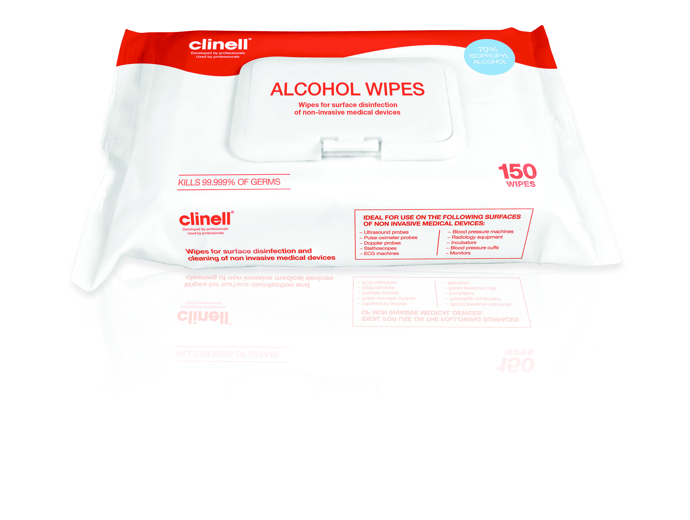 Clinell lingettes désinfectantes surfaces médicales - sans alcool -  lingettes épaisses (100 pc)
